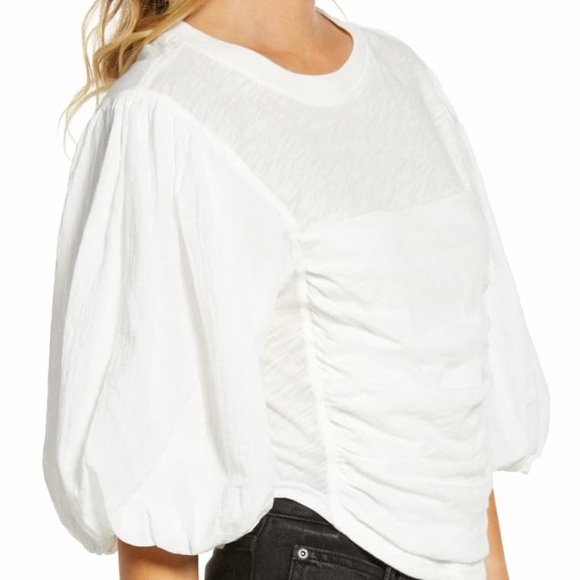 FREE PEOPLE COTTON SWEET SPOT TOP IN BLACK CROPPED FIT PUFF SLEEVE RUNCHING SZ S - Picture 6 of 7